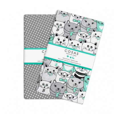 Набор наволочек бязь-премиум Cosas Cats Grey Mint / Dots White 50*70 (2 шт.)