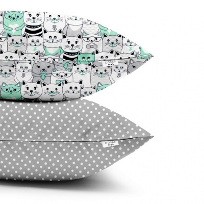 Набор наволочек бязь-премиум Cosas Cats Grey Mint / Dots White 50*70 (2 шт.)