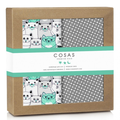 Набор наволочек бязь-премиум Cosas Cats Grey Mint / Dots White 50*70 (2 шт.)