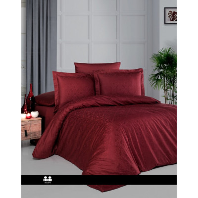 Жаккардовое постельное белье First Choice Lamone dark red евро