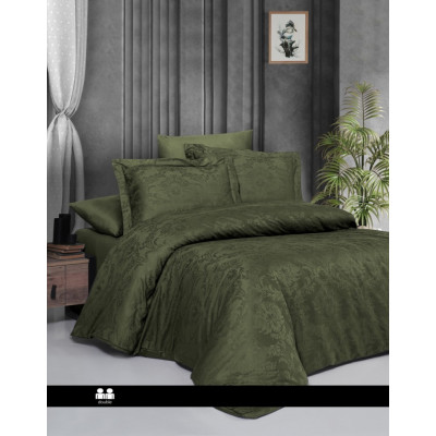 Жаккардовое постельное белье First Choice Regina dark green евро