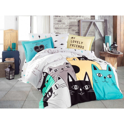 Постельное белье Poplin Hobby Love Cats желтый евро