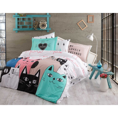 Постельное белье Poplin Hobby Love Cats розовый евро